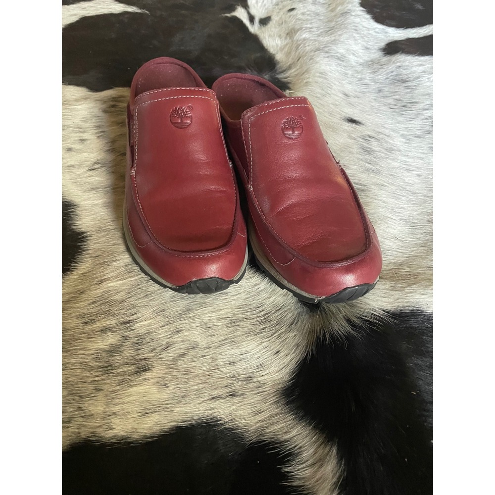 Timberland Women's Versa Dasher Clog Red Leather Slip On Mule Shoes Size 8M